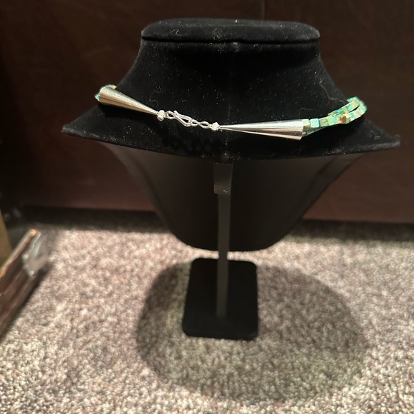 Hand Crafted Chic Turquoise Double Strand Necklace with Sterling Silver Cones. - Picture 3 of 4